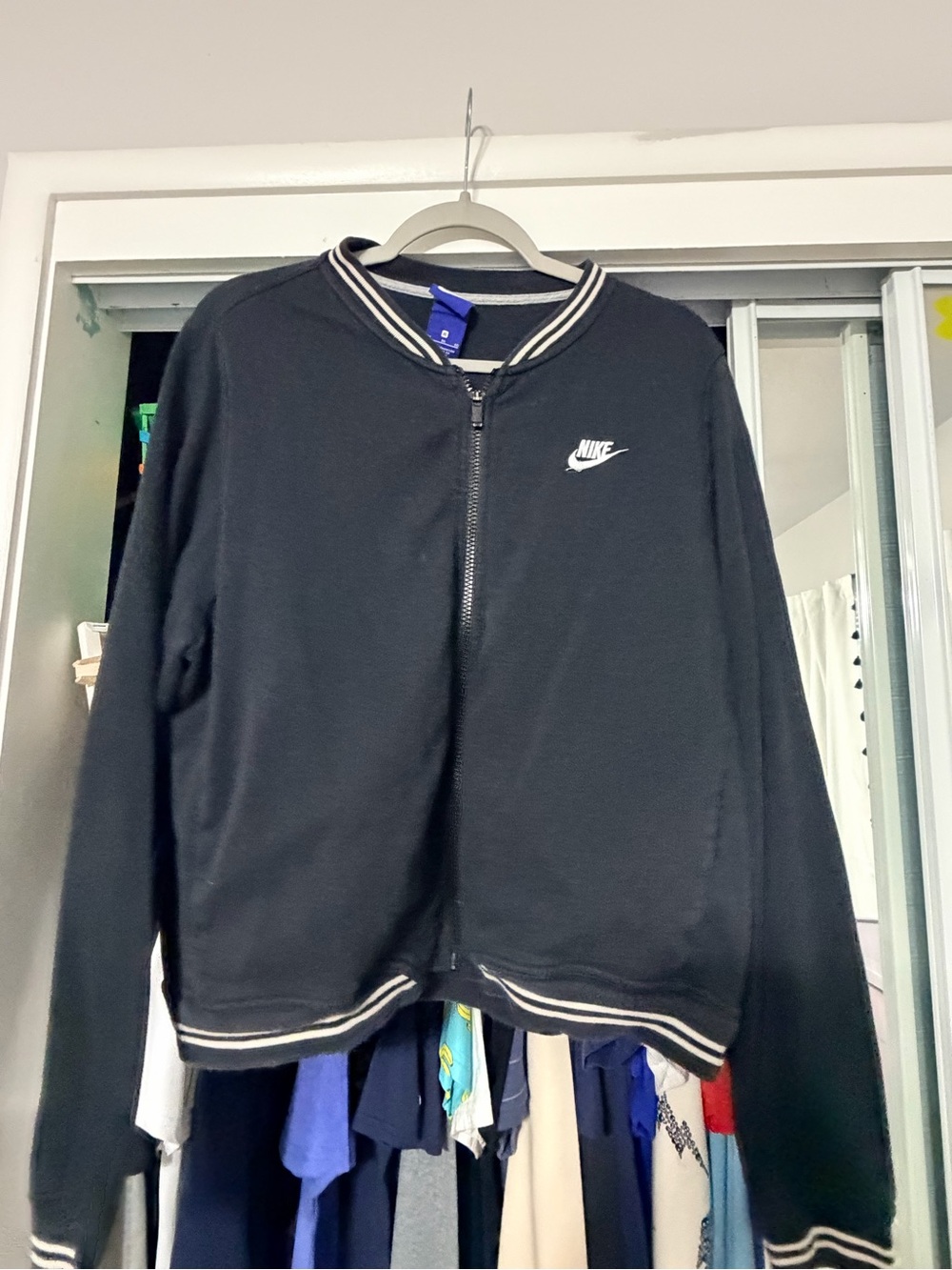 Nike Woman Black Zip-Up Bomber Jacket with White Trim